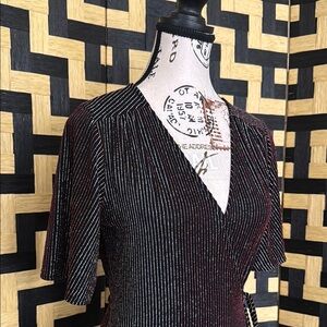 Elegant Shimmering Black and Red Wrap Evening Gown